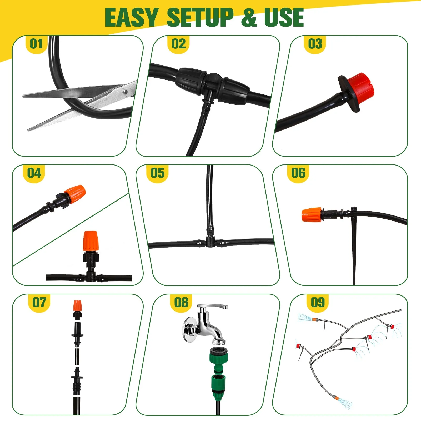 131 ft Automatic Drip Irrigation Kits DIY, 1/4" Distribution Tubing Hose Adjustable Nozzle