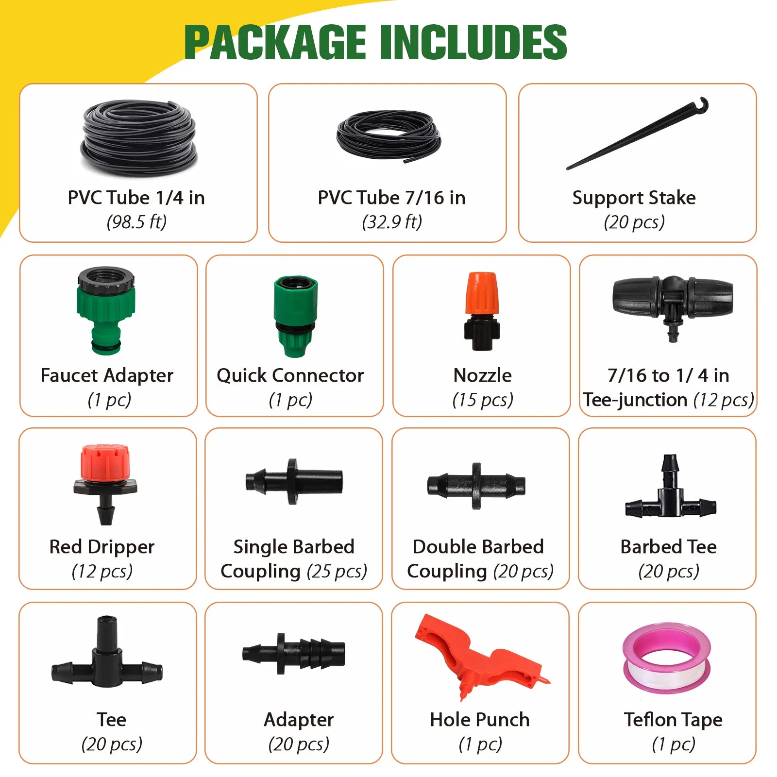 131 ft Automatic Drip Irrigation Kits DIY, 1/4" Distribution Tubing Hose Adjustable Nozzle