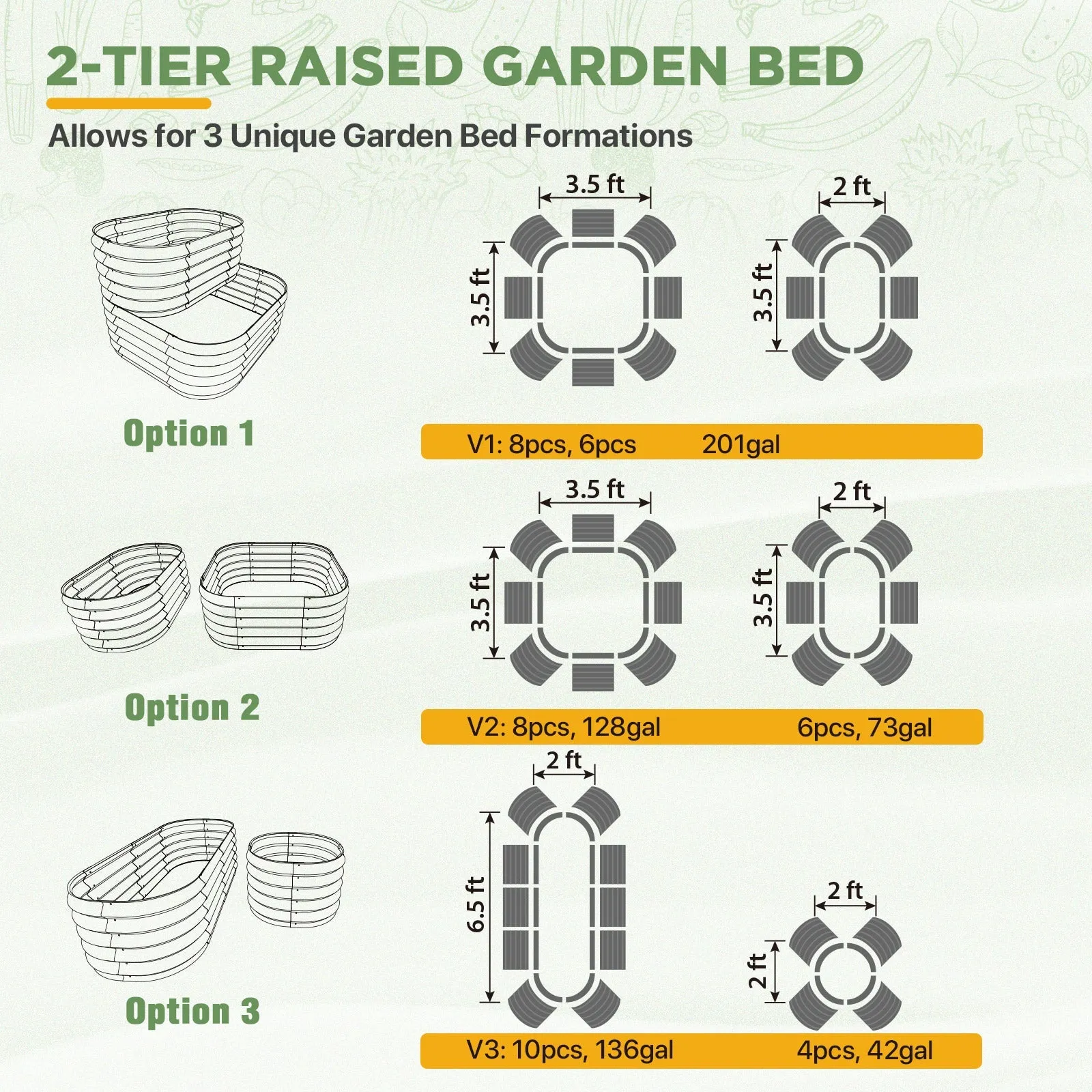 2-Tier Raised Garden Bed Planters, Coated Metal Raised Bed