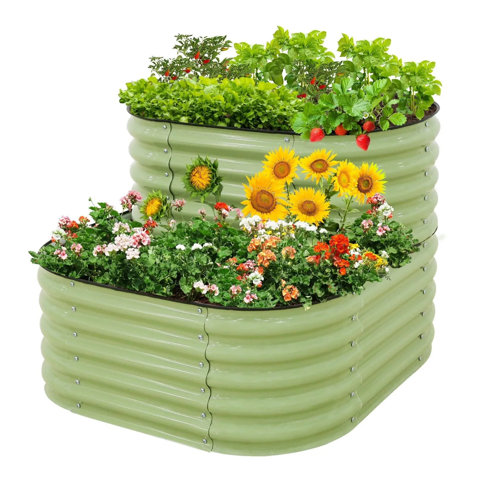 2-Tier Raised Garden Bed Planters, Coated Metal Raised Bed