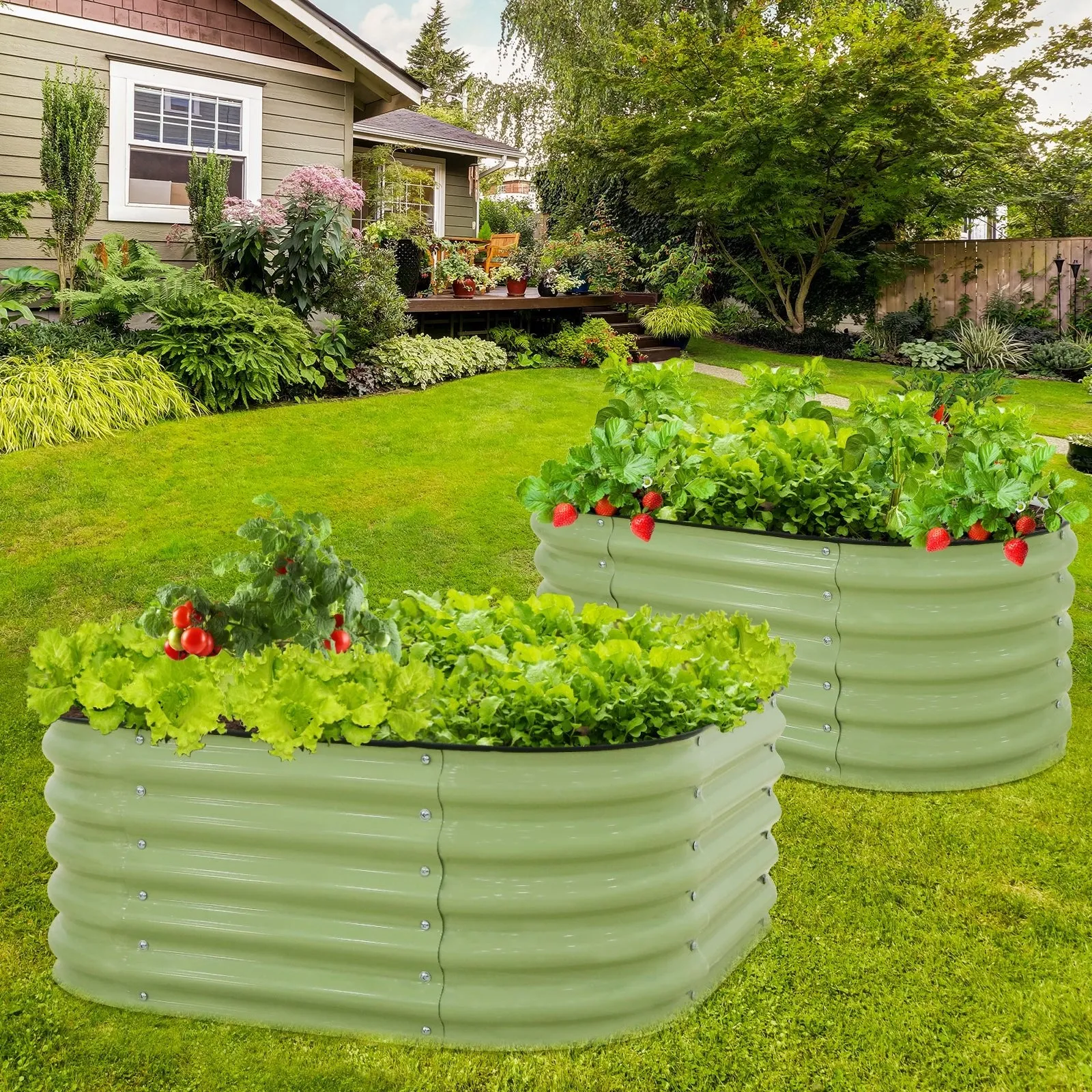 2-Tier Raised Garden Bed Planters, Coated Metal Raised Bed
