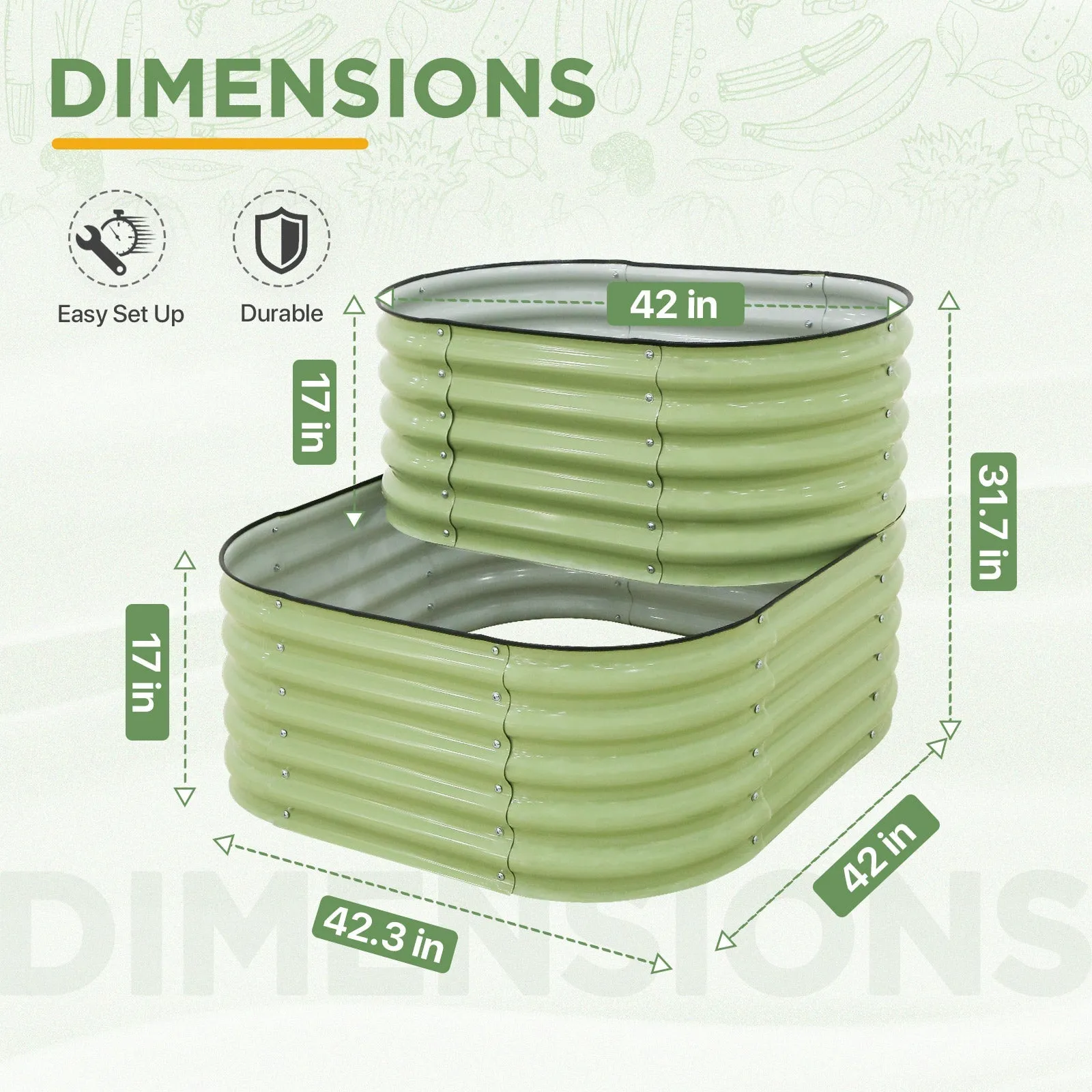 2-Tier Raised Garden Bed Planters, Coated Metal Raised Bed