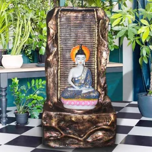 Art N Hub Lord Buddha Big Size Fiber Waterfall Showpiece Ornaments for Home Decor and Garden Decoration Indoor Outdoor | Best Decoration Gift Items for Living Room (38 x 33 x 64 CM | Golden & Copper)