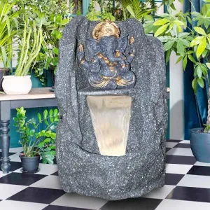Art N Hub Lord Ganesha Big Size Indoor Outdoor Fiber Interior Decoration Items for Home Best As Gift Items for Home Decoration (38 x 38 x 64 CM | Black & Grey Shaded)