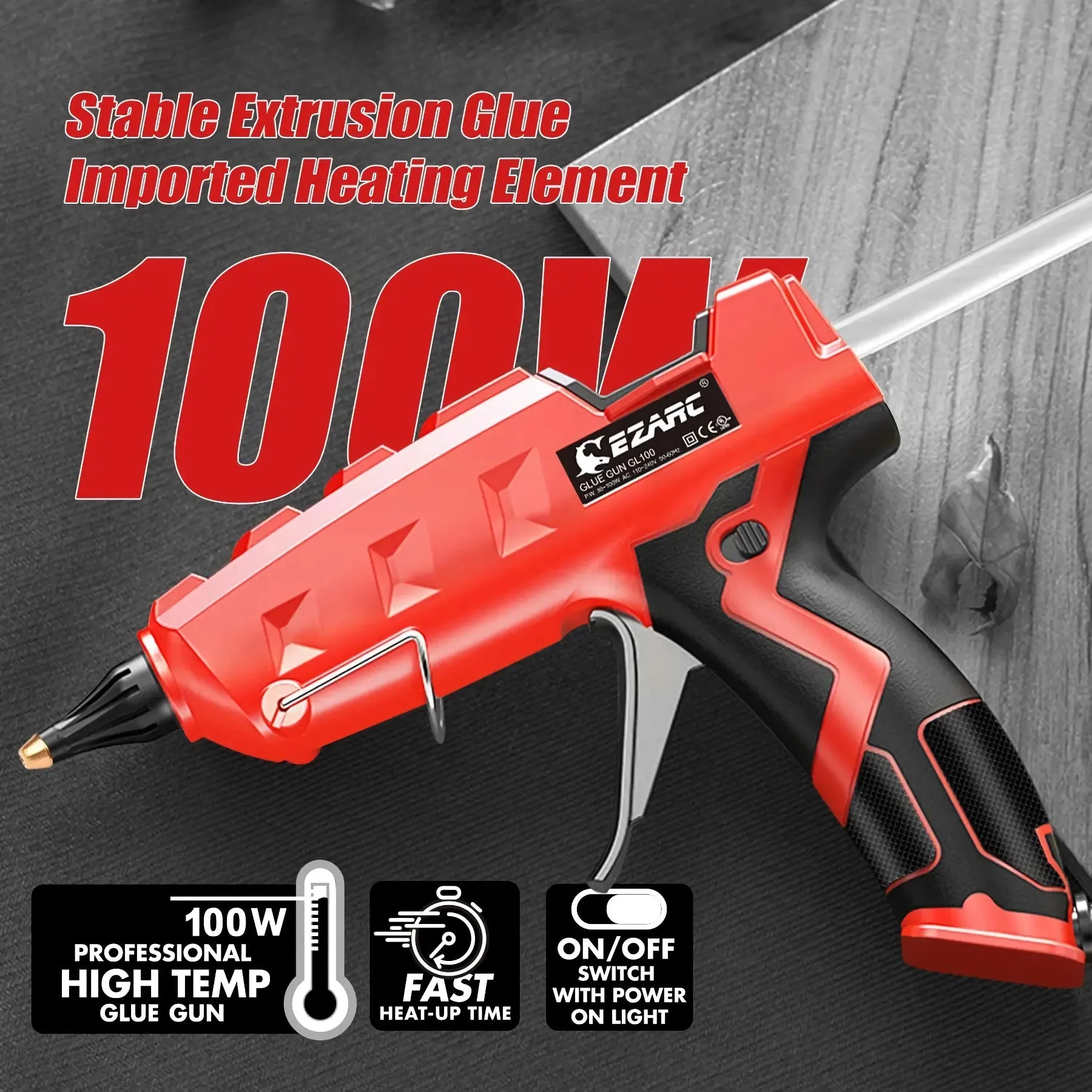 Heavy Duty 100W Hot Melt Glue Gun Kit with 20 Glue Sticks for DIY and Crafts