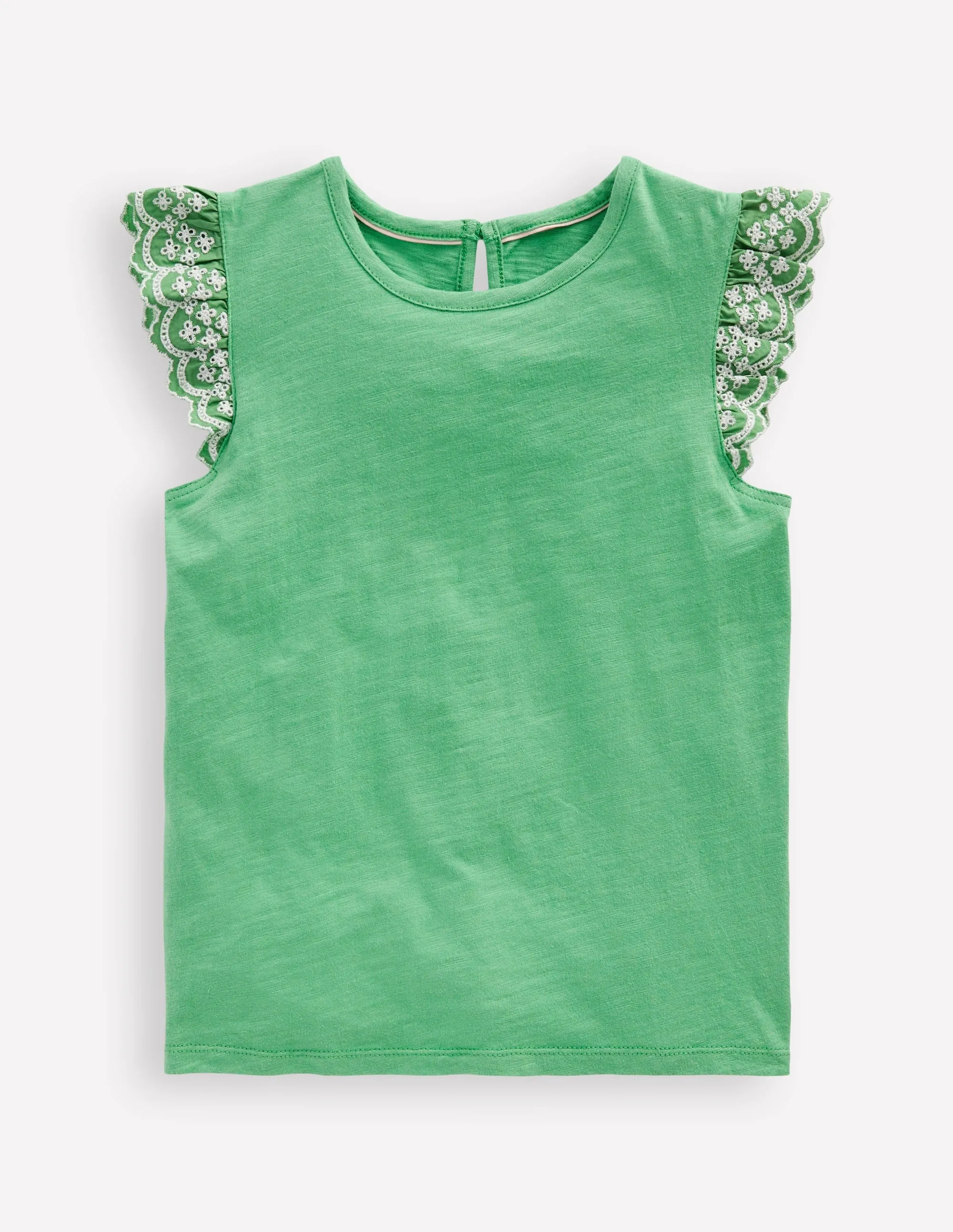 Margaret Broderie Frill Tee-Aloe Green