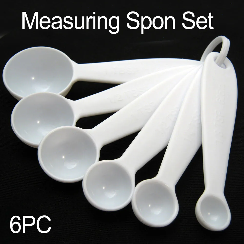 Measuring Spoons 6 Pc Set Plastic Steel Tea Coffee Measure Cooking Scoop