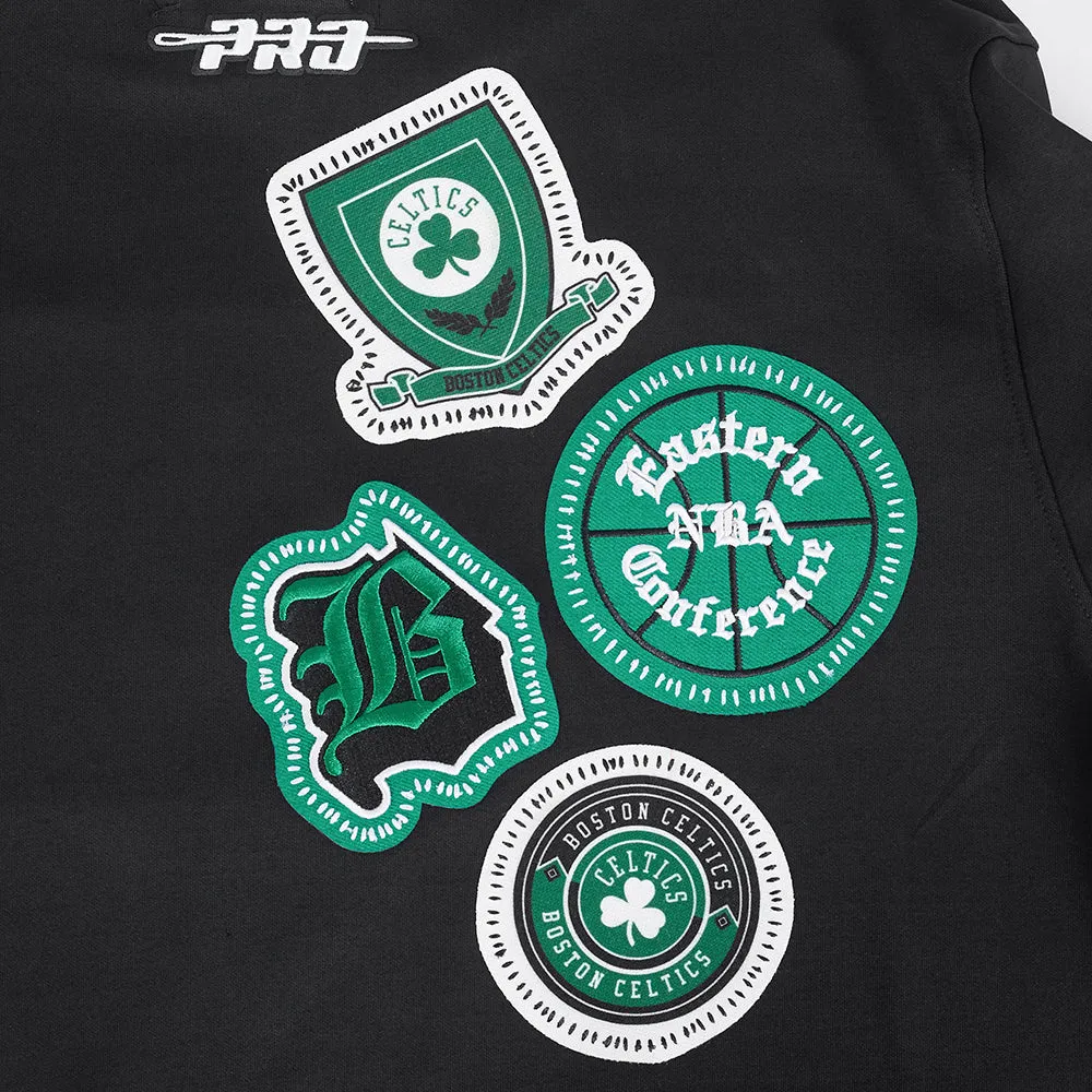 NBA BOSTON CELTICS DIY PICK STITCH MEN'S DOUBLE KNIT PULLOVER HOODIE (BLACK)