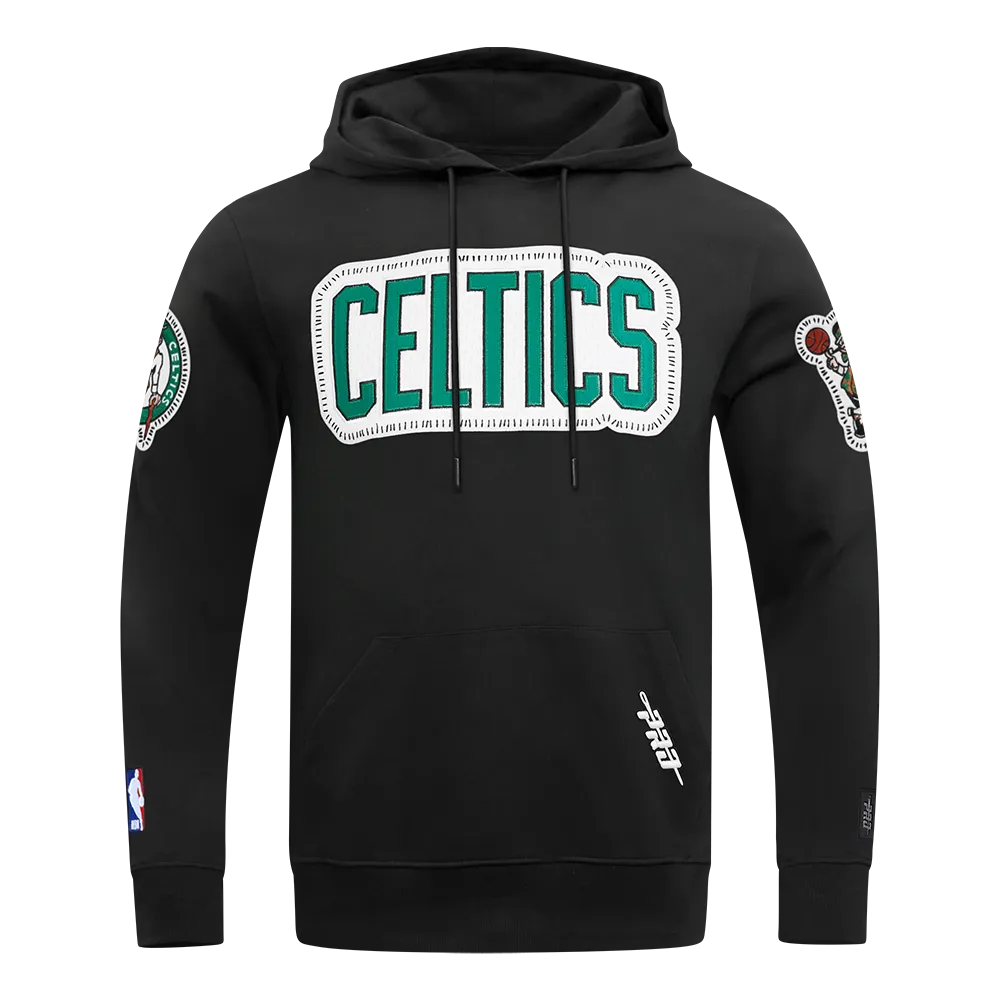 NBA BOSTON CELTICS DIY PICK STITCH MEN'S DOUBLE KNIT PULLOVER HOODIE (BLACK)