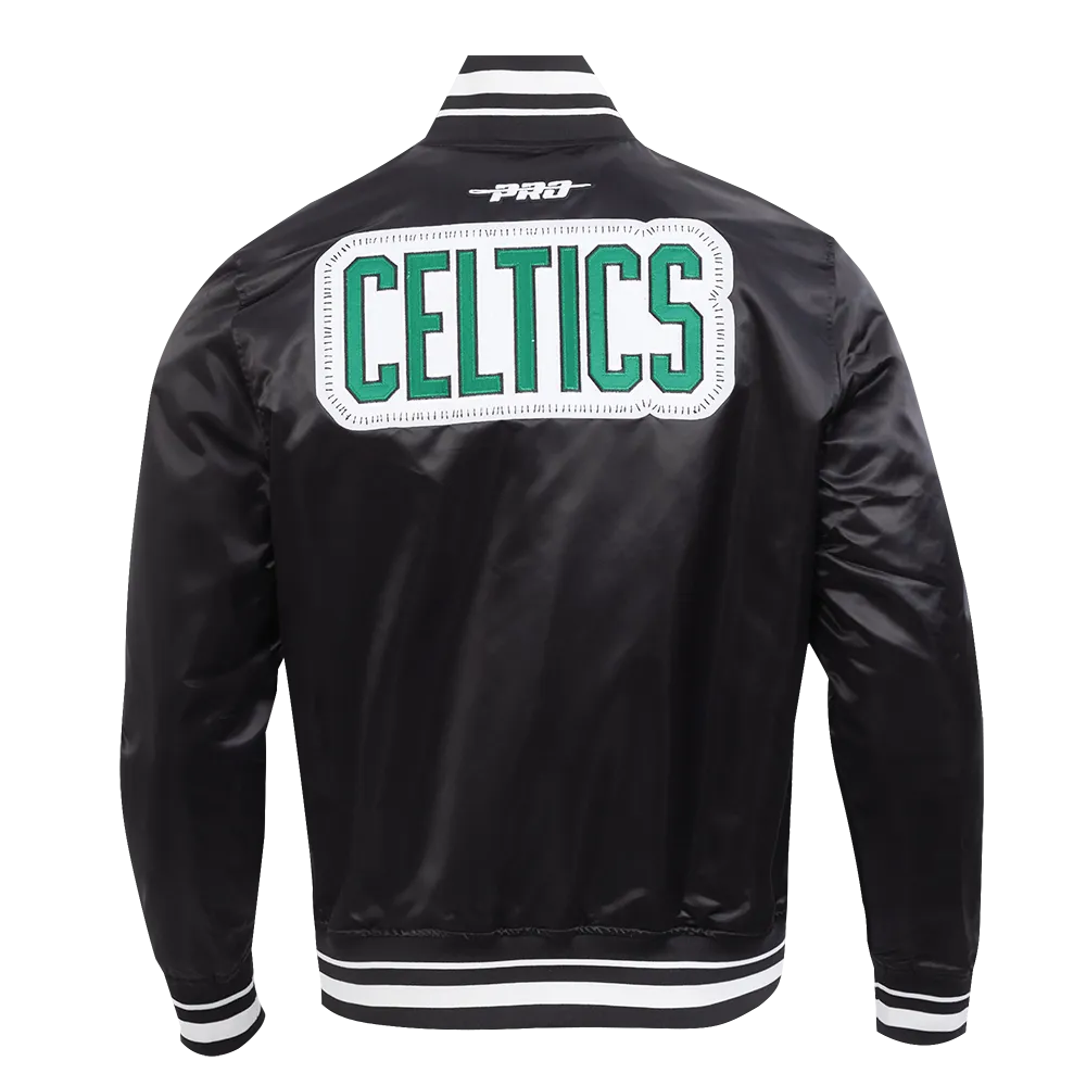 NBA BOSTON CELTICS DIY PICK STITCH MEN'S RIB SATIN JACKET (BLACK)