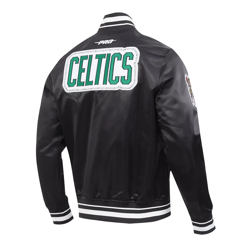 NBA BOSTON CELTICS DIY PICK STITCH MEN'S RIB SATIN JACKET (BLACK)