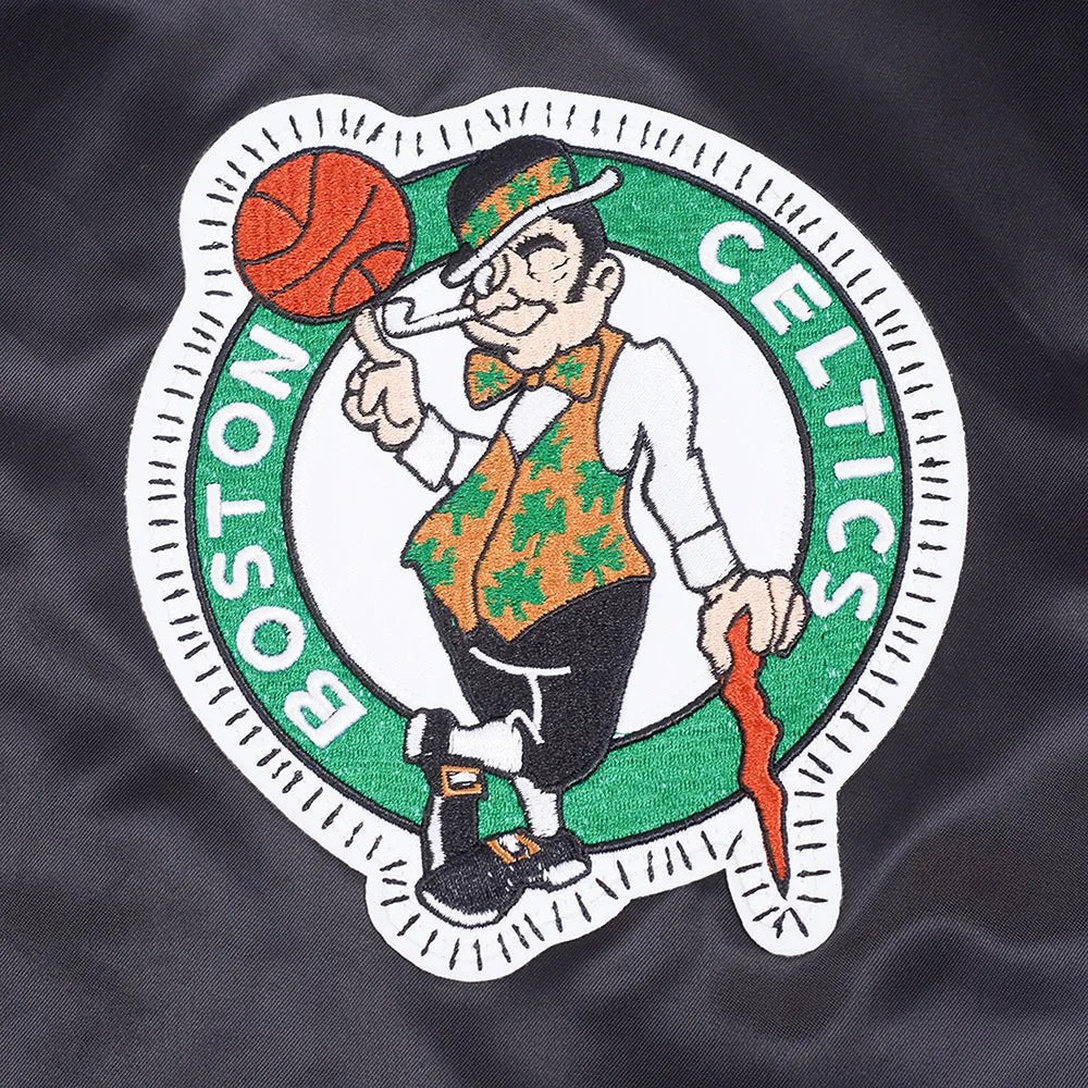 NBA BOSTON CELTICS DIY PICK STITCH MEN'S RIB SATIN JACKET (BLACK)