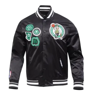 NBA BOSTON CELTICS DIY PICK STITCH MEN'S RIB SATIN JACKET (BLACK)