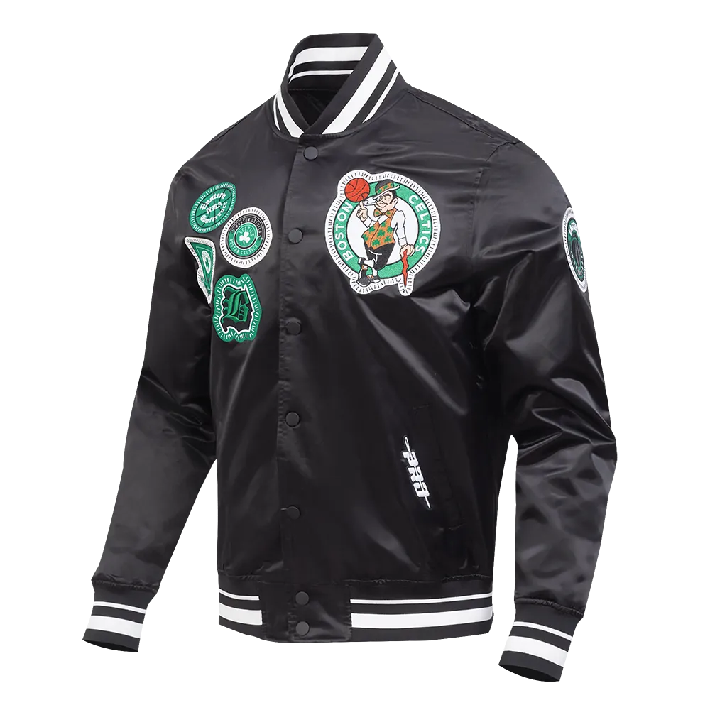 NBA BOSTON CELTICS DIY PICK STITCH MEN'S RIB SATIN JACKET (BLACK)