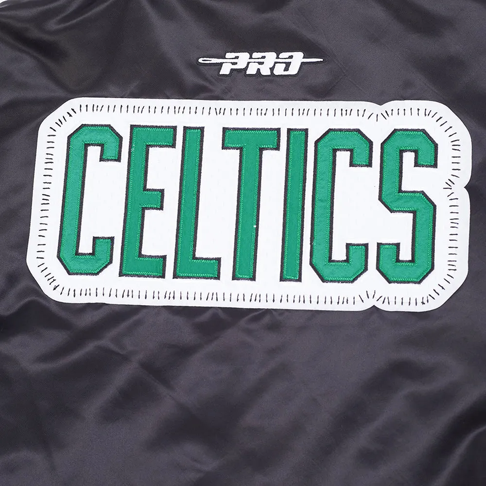 NBA BOSTON CELTICS DIY PICK STITCH MEN'S RIB SATIN JACKET (BLACK)