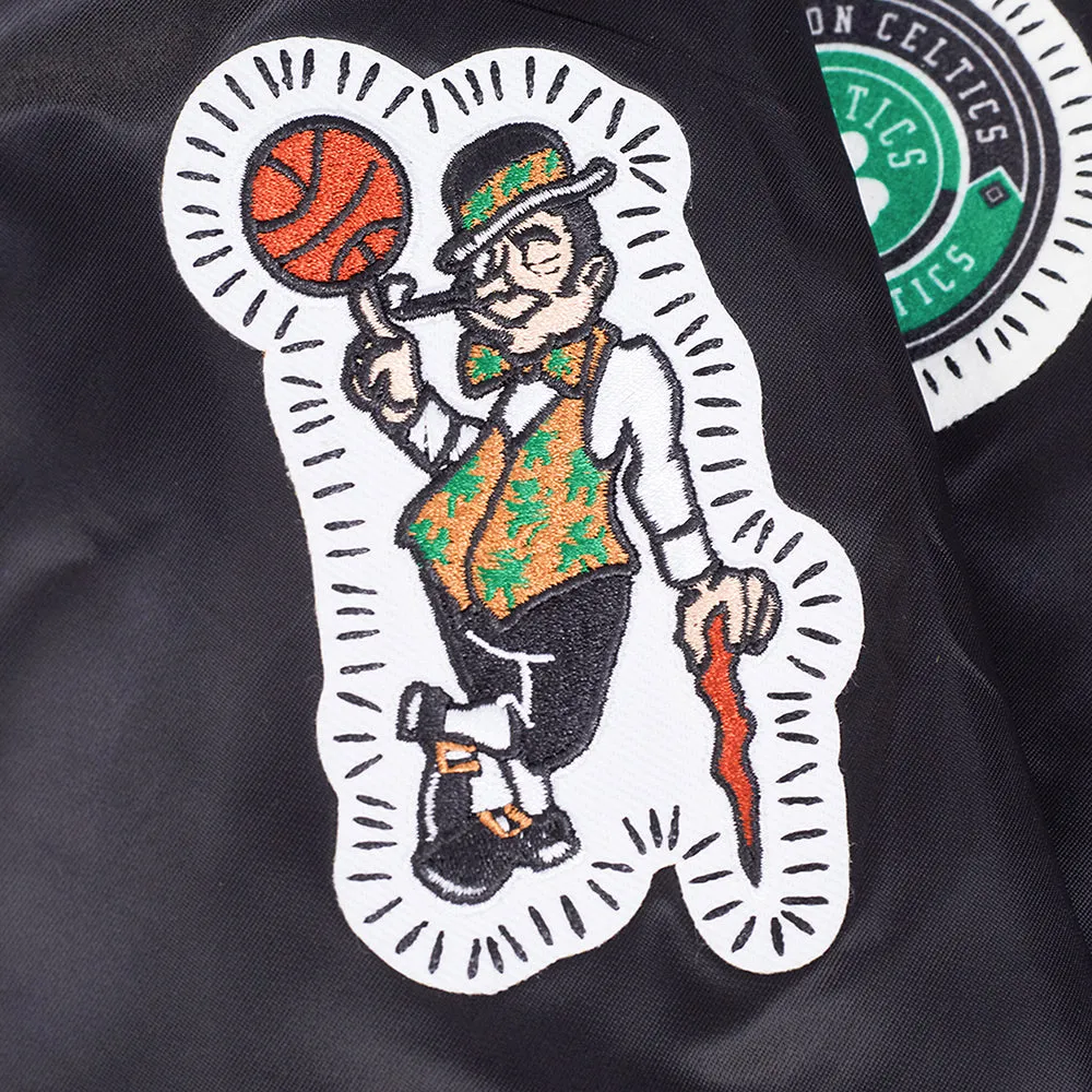 NBA BOSTON CELTICS DIY PICK STITCH MEN'S RIB SATIN JACKET (BLACK)