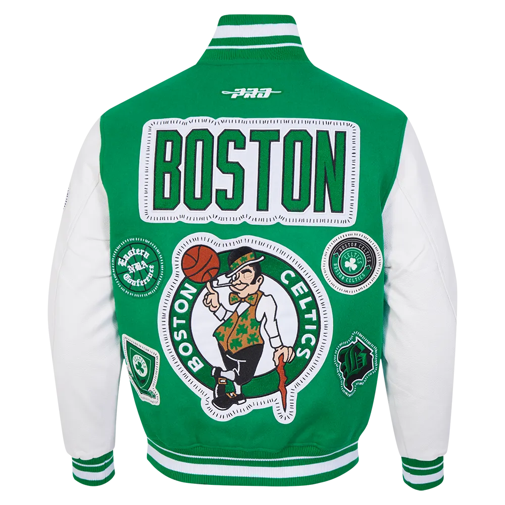 NBA BOSTON CELTICS DIY PICK STITCH MEN'S RIB WOOL VARSITY JACKET (KELLY GREEN/ WHITE)