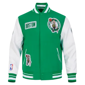 NBA BOSTON CELTICS DIY PICK STITCH MEN'S RIB WOOL VARSITY JACKET (KELLY GREEN/ WHITE)