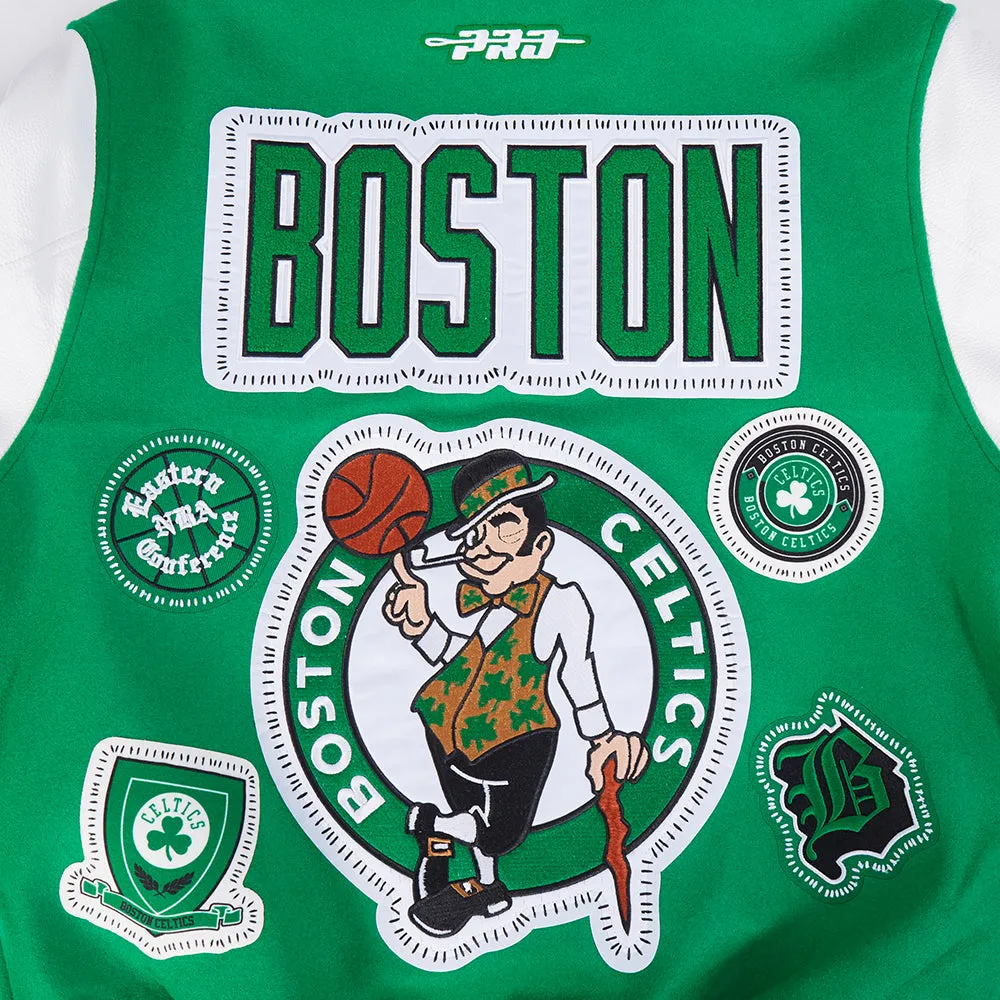 NBA BOSTON CELTICS DIY PICK STITCH MEN'S RIB WOOL VARSITY JACKET (KELLY GREEN/ WHITE)