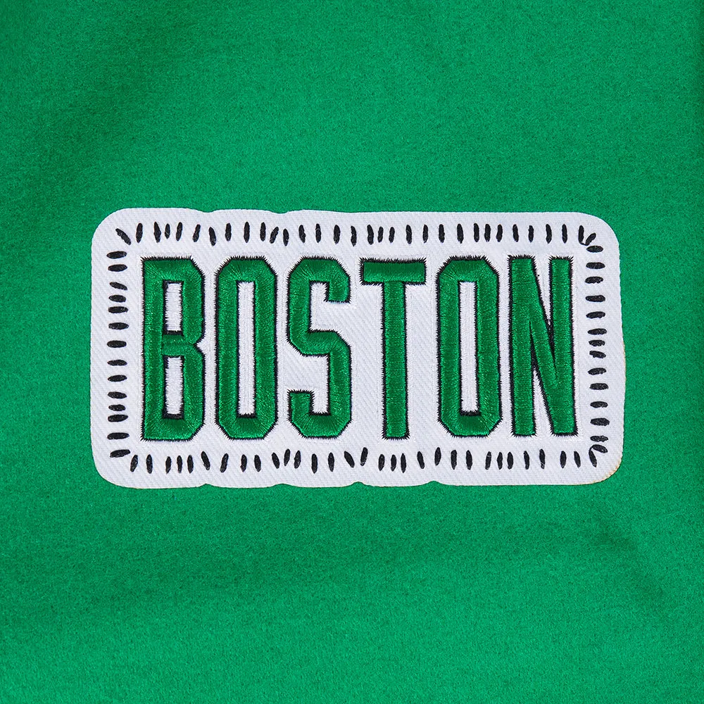 NBA BOSTON CELTICS DIY PICK STITCH MEN'S RIB WOOL VARSITY JACKET (KELLY GREEN/ WHITE)