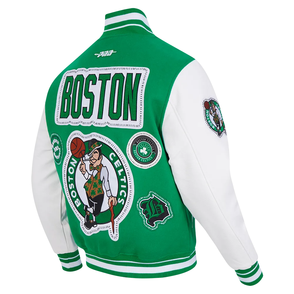 NBA BOSTON CELTICS DIY PICK STITCH MEN'S RIB WOOL VARSITY JACKET (KELLY GREEN/ WHITE)