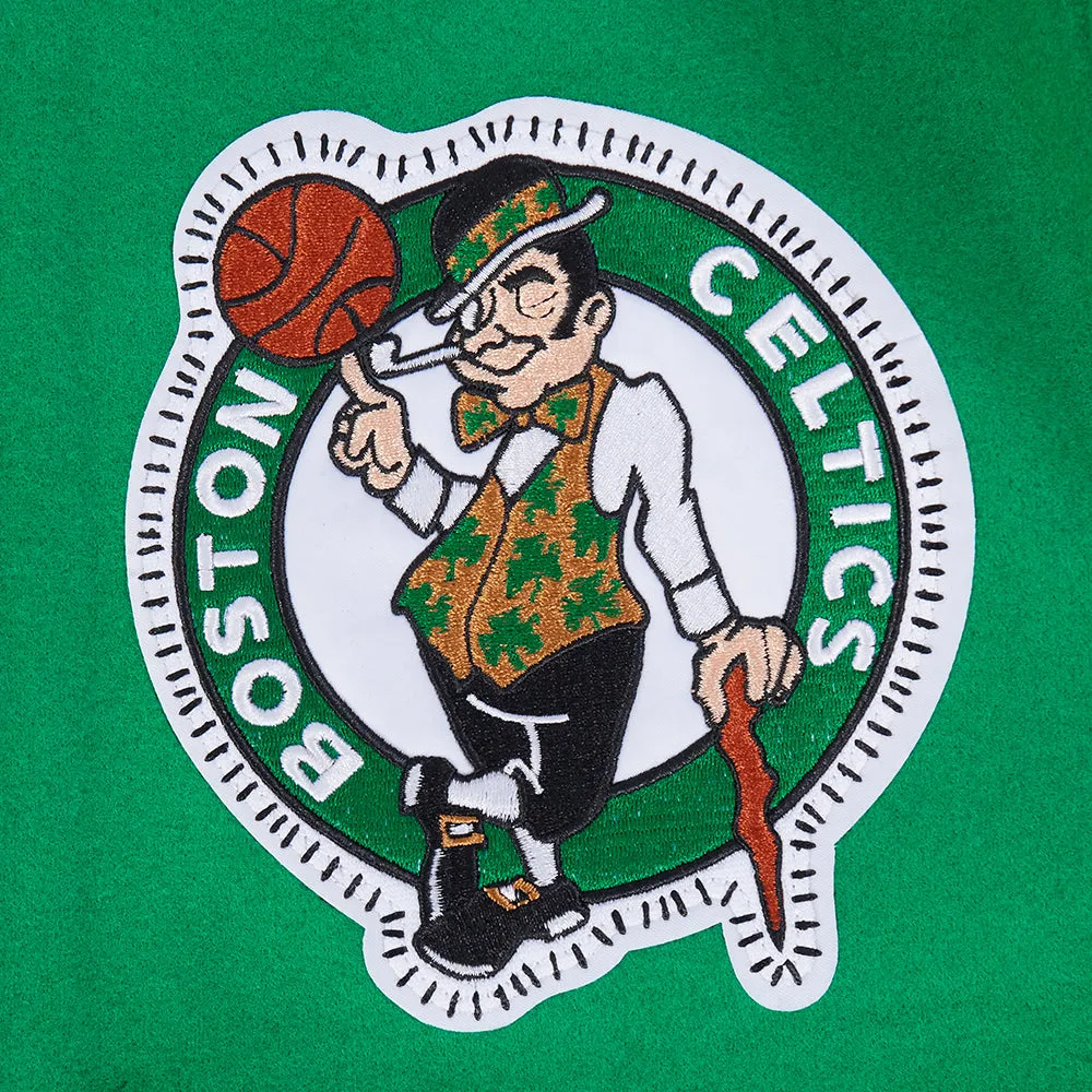 NBA BOSTON CELTICS DIY PICK STITCH MEN'S RIB WOOL VARSITY JACKET (KELLY GREEN/ WHITE)