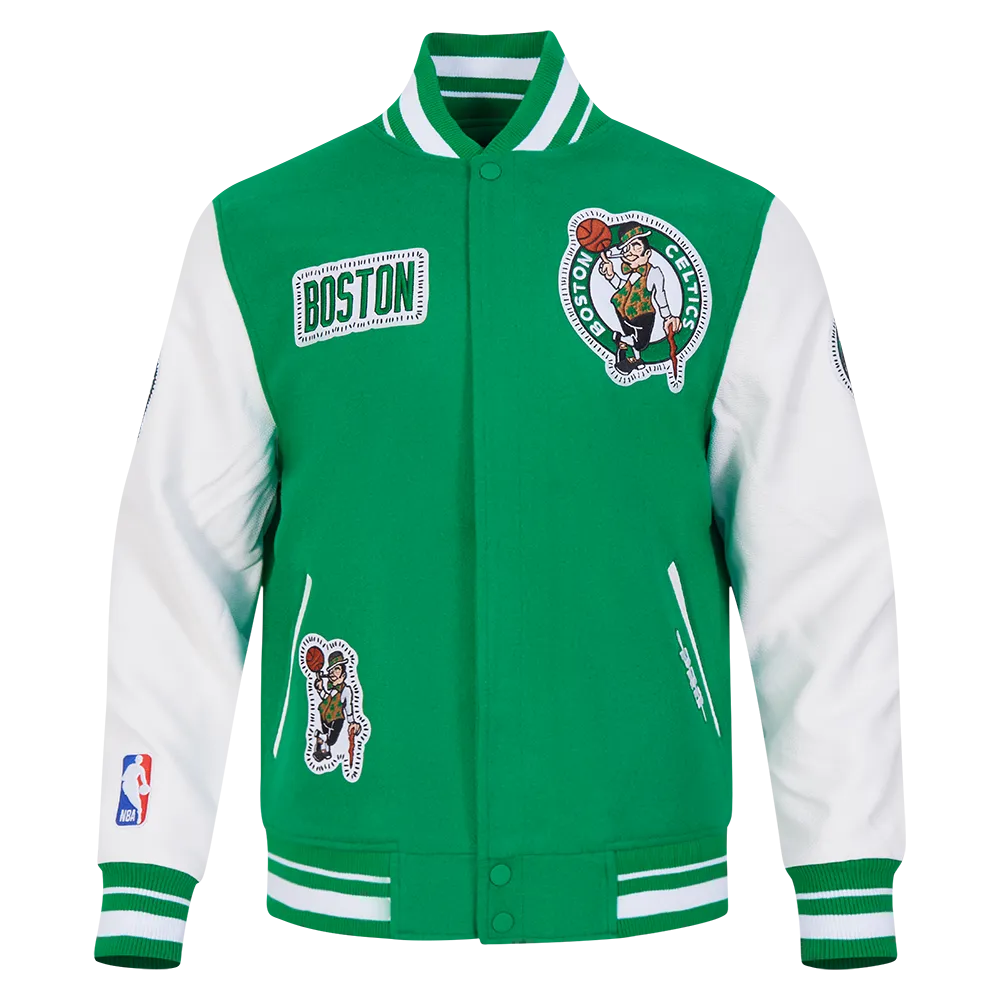 NBA BOSTON CELTICS DIY PICK STITCH MEN'S RIB WOOL VARSITY JACKET (KELLY GREEN/ WHITE)
