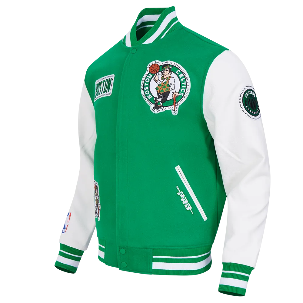 NBA BOSTON CELTICS DIY PICK STITCH MEN'S RIB WOOL VARSITY JACKET (KELLY GREEN/ WHITE)