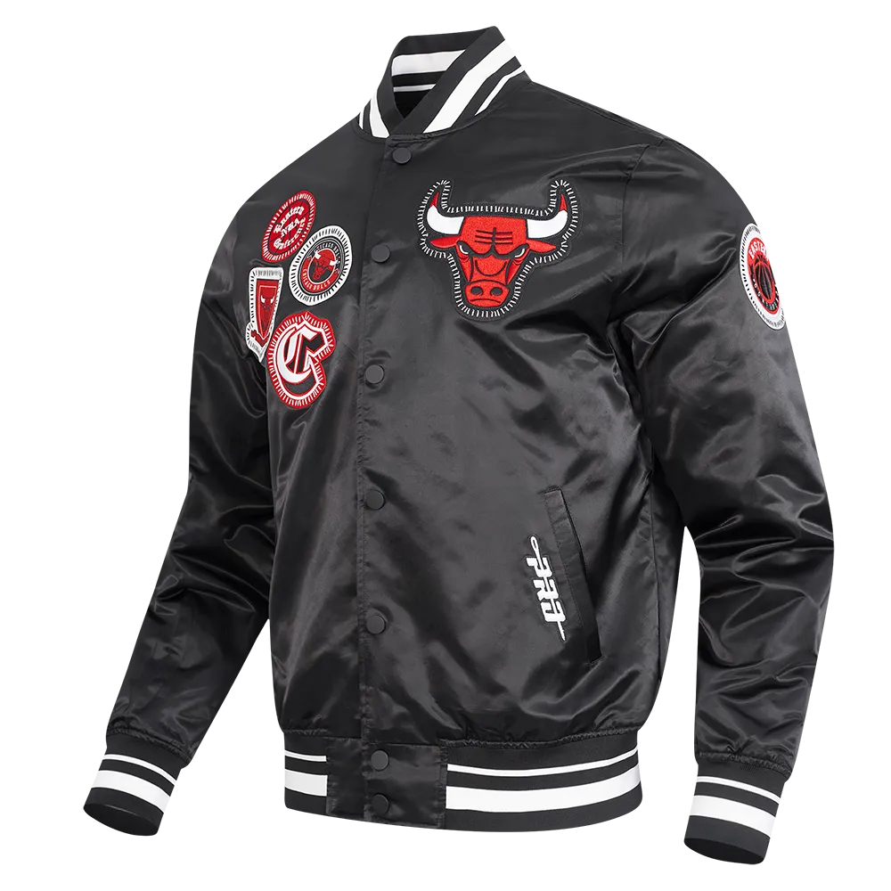 NBA CHICAGO BULLS DIY PICK STITCH MEN'S RIB SATIN JACKET (BLACK)