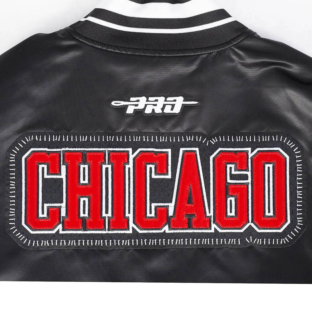 NBA CHICAGO BULLS DIY PICK STITCH MEN'S RIB SATIN JACKET (BLACK)