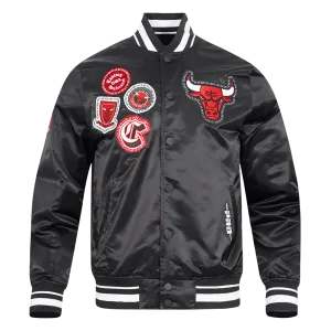 NBA CHICAGO BULLS DIY PICK STITCH MEN'S RIB SATIN JACKET (BLACK)