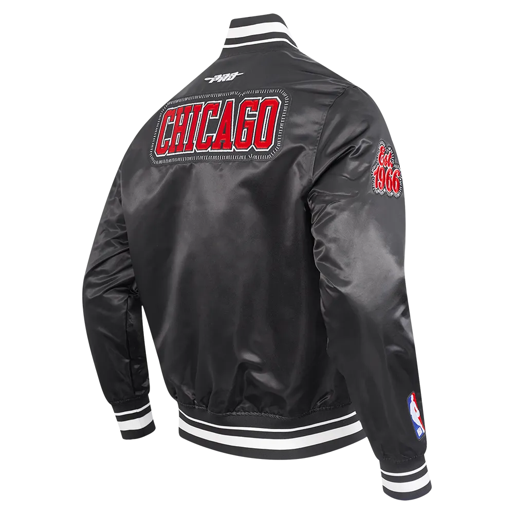 NBA CHICAGO BULLS DIY PICK STITCH MEN'S RIB SATIN JACKET (BLACK)