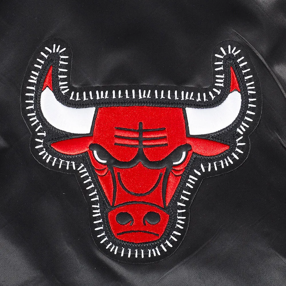 NBA CHICAGO BULLS DIY PICK STITCH MEN'S RIB SATIN JACKET (BLACK)