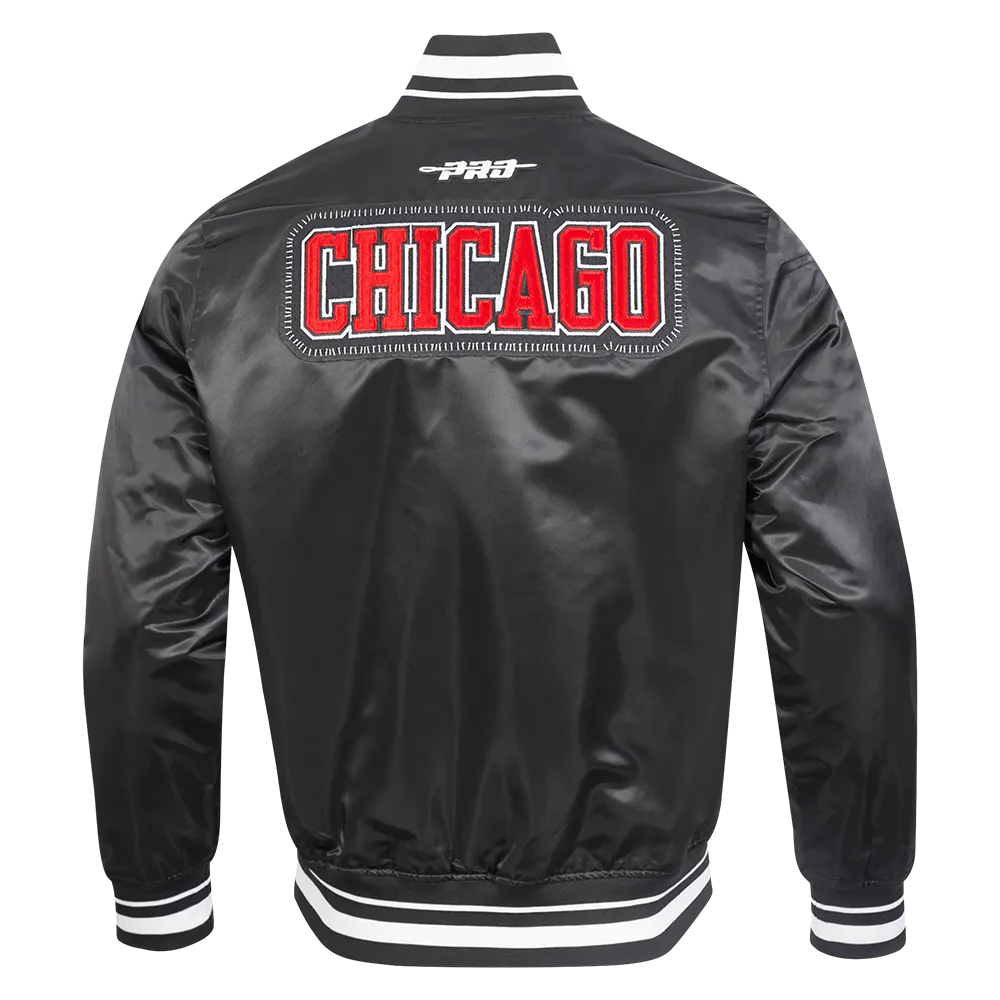 NBA CHICAGO BULLS DIY PICK STITCH MEN'S RIB SATIN JACKET (BLACK)
