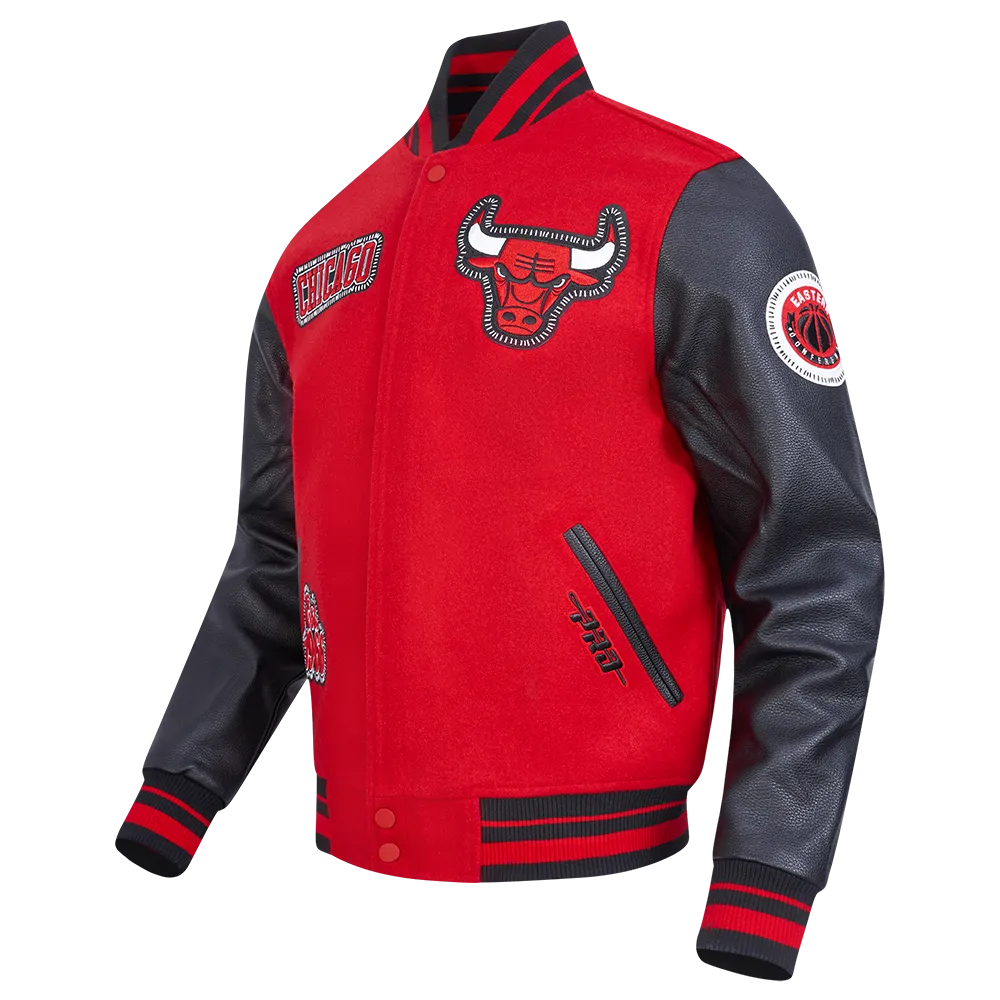 NBA CHICAGO BULLS DIY PICK STITCH MEN'S RIB WOOL VARSITY JACKET (RED/BLACK)