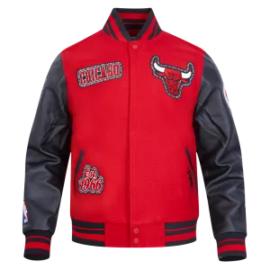 NBA CHICAGO BULLS DIY PICK STITCH MEN'S RIB WOOL VARSITY JACKET (RED/BLACK)