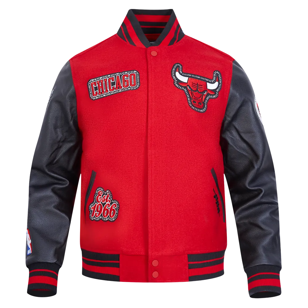 NBA CHICAGO BULLS DIY PICK STITCH MEN'S RIB WOOL VARSITY JACKET (RED/BLACK)