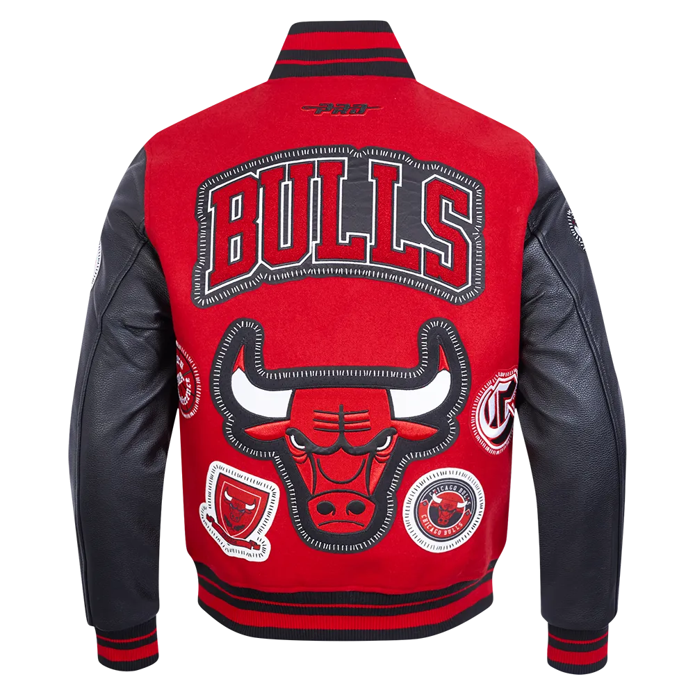 NBA CHICAGO BULLS DIY PICK STITCH MEN'S RIB WOOL VARSITY JACKET (RED/BLACK)