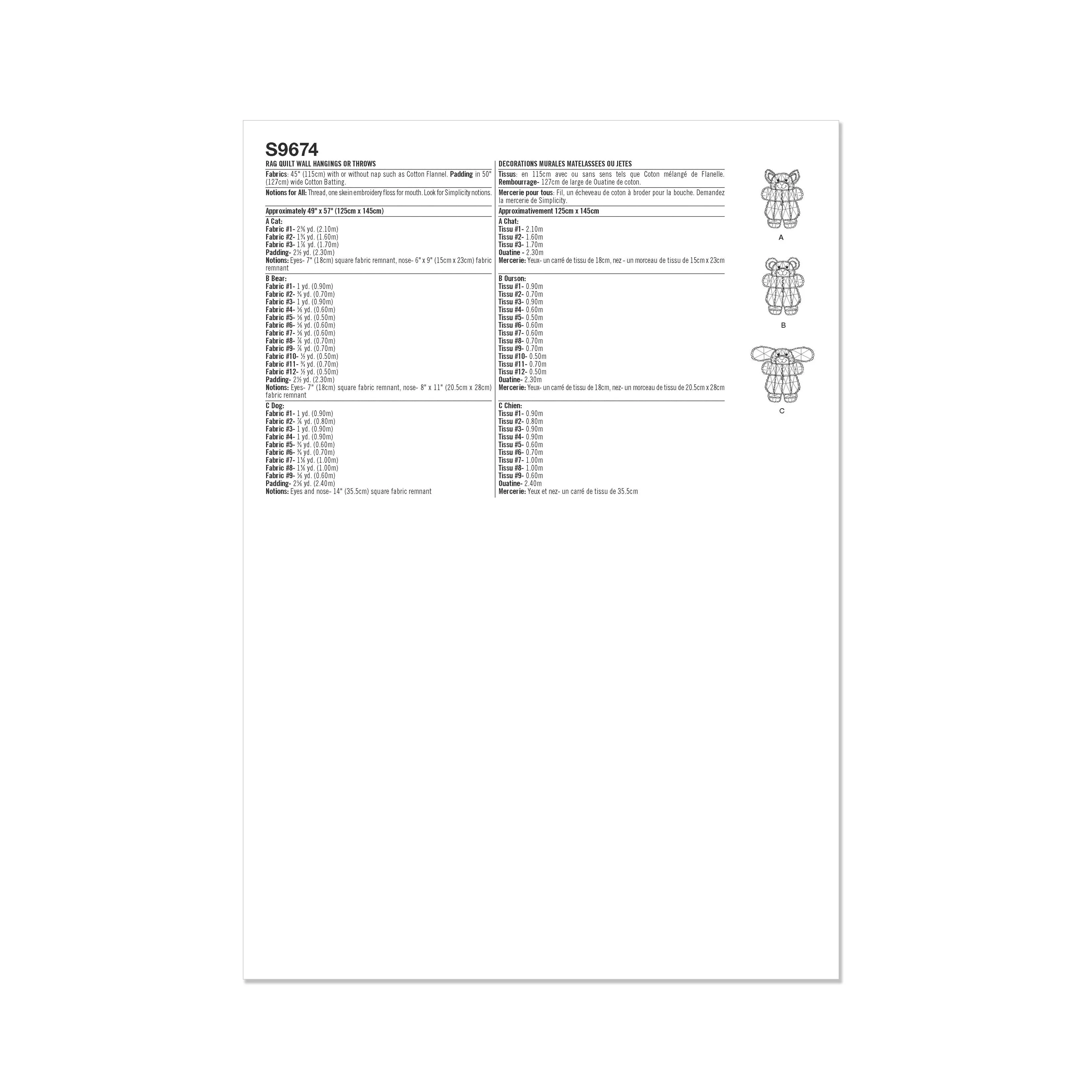 Simplicity Pattern S9674 Undefined Quilting