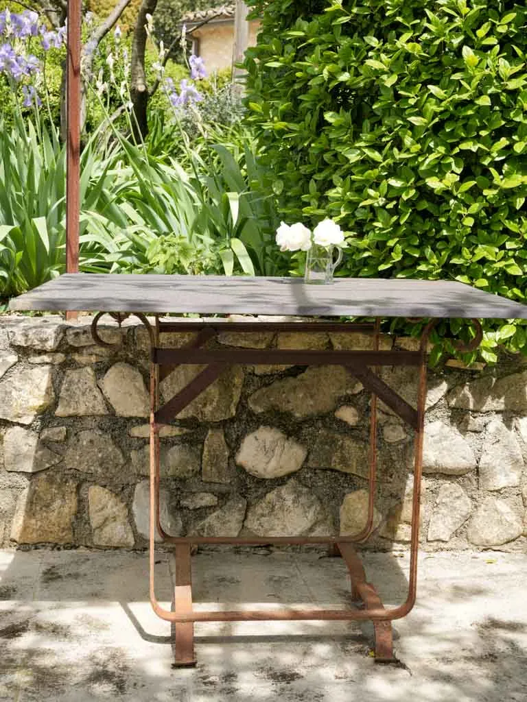 Square slate table w/ wrought iron base 43¼" x 33"