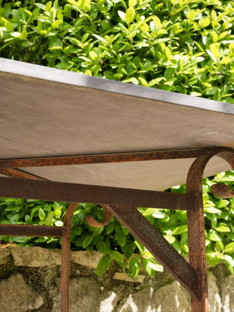 Square slate table w/ wrought iron base 43¼" x 33"