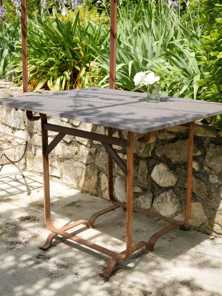 Square slate table w/ wrought iron base 43¼" x 33"