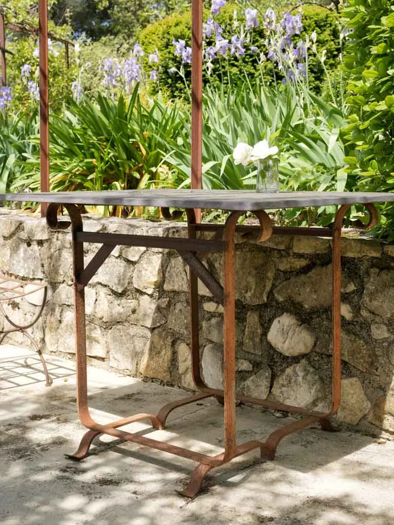 Square slate table w/ wrought iron base 43¼" x 33"