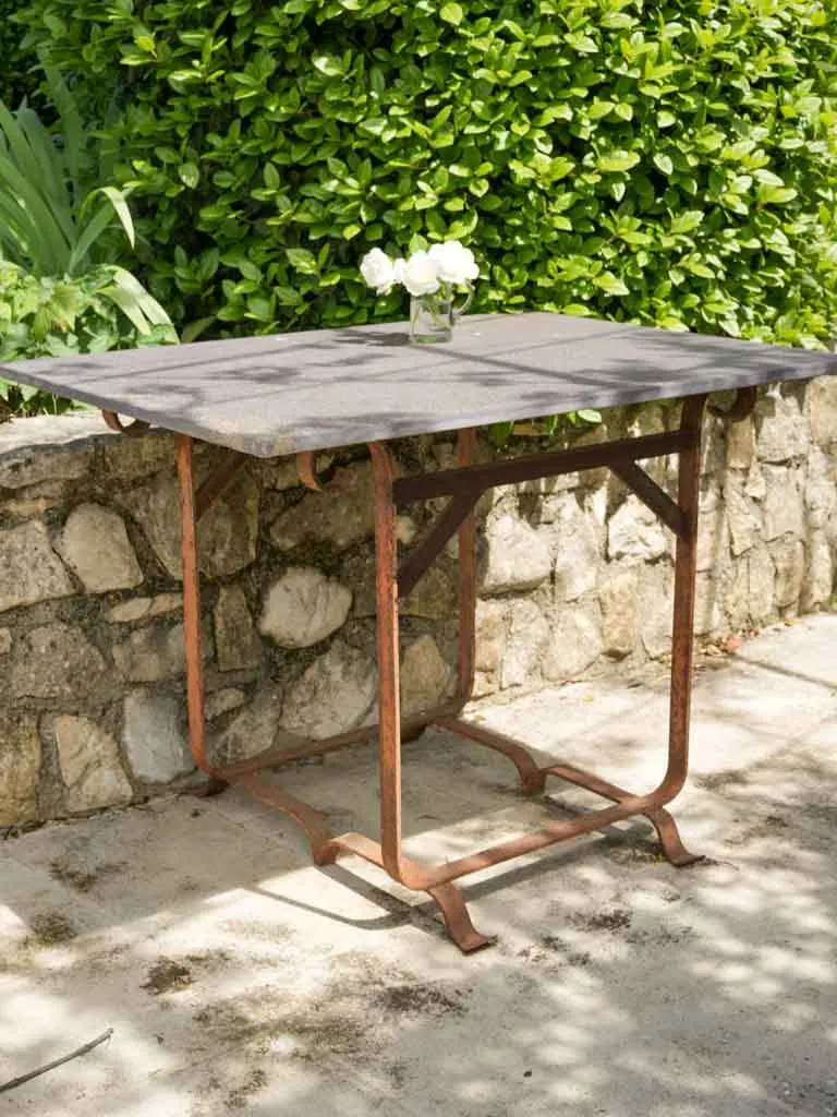 Square slate table w/ wrought iron base 43¼" x 33"