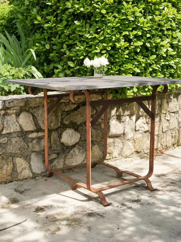Square slate table w/ wrought iron base 43¼" x 33"
