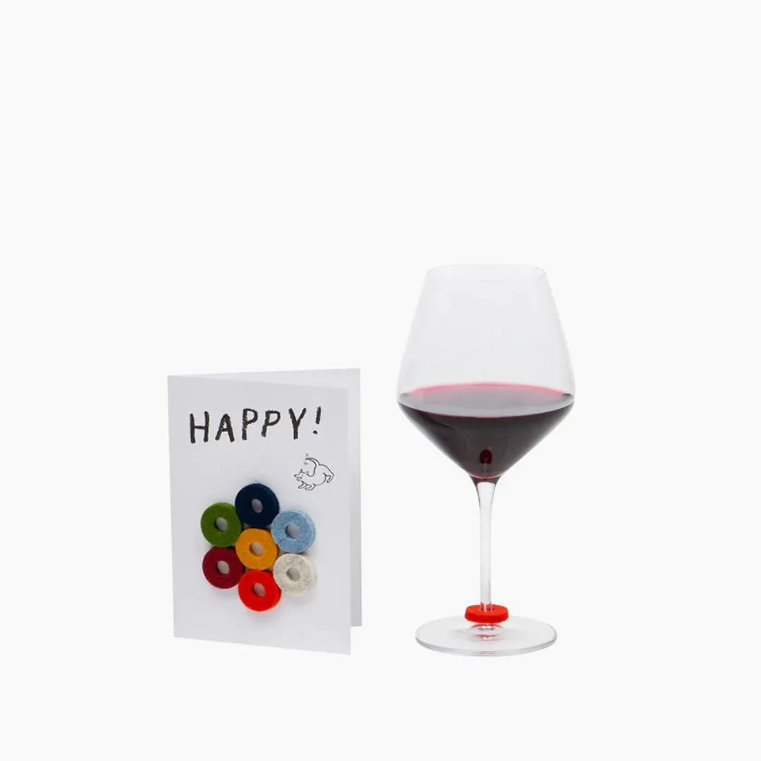 Wine-Ote's Merino Wool Felt Wine Marker Note Card (Happy)